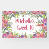 ピンク パープル 水彩 花 グリーン スイート16 横断幕 (横)