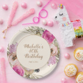 ピンク パープル 水彩 花 40歳の誕生日 ペーパープレート (パーティー)