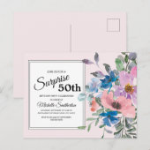 ピンク パープル 水彩 花 50歳の誕生日パーティー ポストカード (正面/裏面)