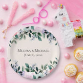 ピンク パープル & 緑の水彩花の結婚式 ペーパープレート (パーティー)