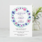 ピンク パープル 花のリース 水彩 結婚おめでとう 招待状 (スタンド正面)