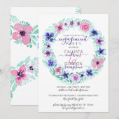 ピンク パープル 花のリース 水彩 結婚おめでとう 招待状 (正面/裏面)