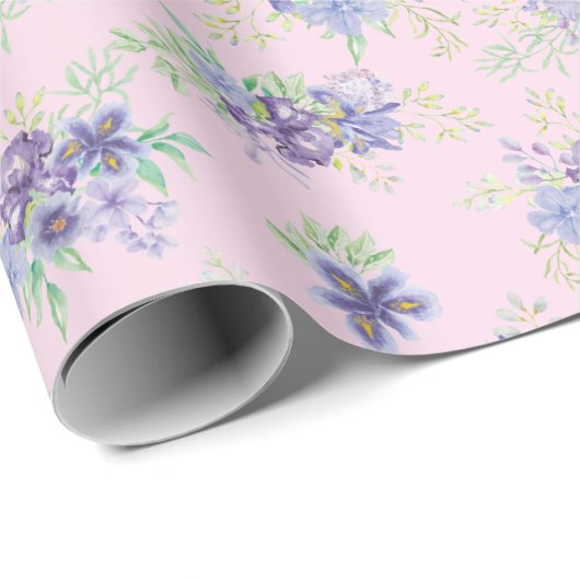 ピンク パープル 花の ブライダルシャワー 誕生日プレゼント 彼女に ラッピングペーパー (ロールコーナー)