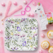 ピンク パープル 花柄 ペーパープレート (パーティー)