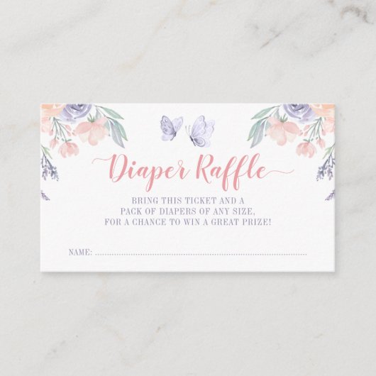 ピンク パープル 花 蝶 おむつくじチケット エンクロージャーカード (正面)