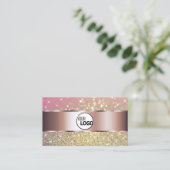 ピンク・パープル・金ゴールドグリッター・スターズ（ロゴ付き）バラ金ゴールド 名刺 (スタンド正面)