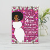 ピンク、パールアフリカ系アメリカブライダルシャワー 招待状 (スタンド正面)