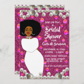 ピンク、パールアフリカ系アメリカブライダルシャワー 招待状 (正面/裏面)