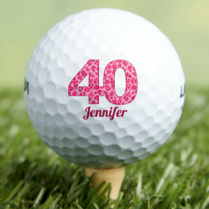 ピンク・ヒョウ・プリント40th誕生日ゴルファー40年 ゴルフボール
