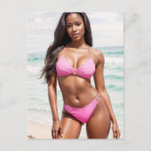ピンク・ビキニの黒人女性 ポストカード (正面)