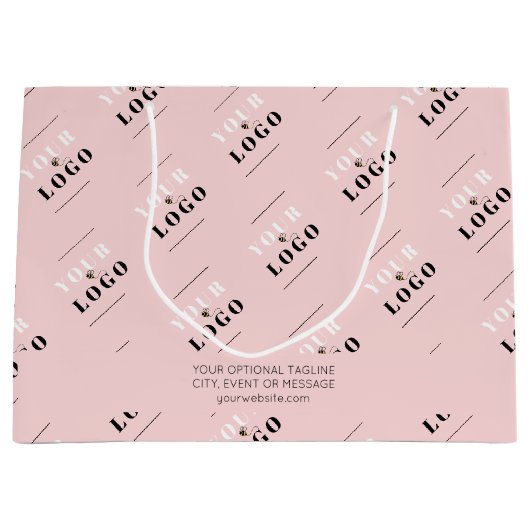 ピンク・ビジネス・ロゴ・パターン・プロモーション・カスタム文字 ラージペーパーバッグ (正面)