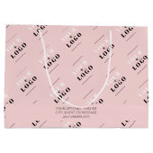 ピンク・ビジネス・ロゴ・パターン・プロモーション・カスタム文字 ラージペーパーバッグ (裏面)