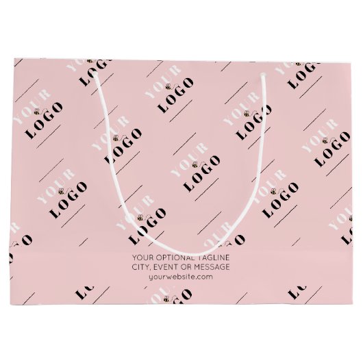 ピンク・ビジネス・ロゴ・パターン・プロモーション・カスタム文字 ラージペーパーバッグ (裏面)