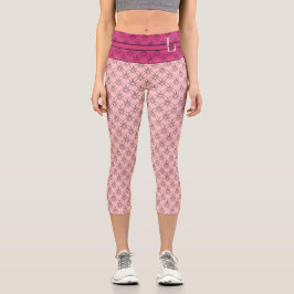 ピンク&ビーツパープルハートモノグラム&名前 カプリレギンス