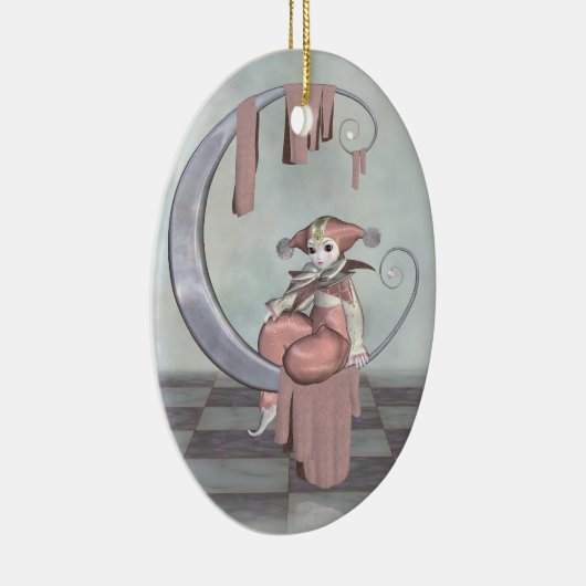 ピンク·ピエロ·ピエロの人形が銀の月に セラミックオーナメント (右)
