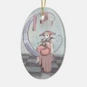 ピンク·ピエロ·ピエロの人形が銀の月に セラミックオーナメント (左)