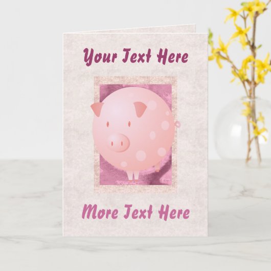 ピンク・ピギー・カード カード (黄色い花)