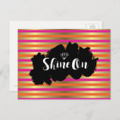 ピンク、ピンク、メタリックフェイク金ゴールドに輝ストライプく ポストカード (正面/裏面)