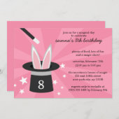 ピンク·ピーク·ア·ブー·ウサギ·カスタム魔法誕生会 招待状 (正面/裏面)