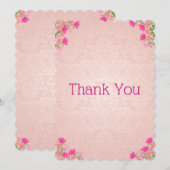 ピンク＆ピーチの花柄感謝カード サンキューカード (正面/裏面)