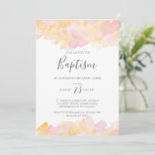 ピンク&ピーチウォーターカラーバプテスマの招待 招待状 (スタンド正面)