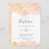 ピンク&ピーチウォーターカラーバプテスマの招待 招待状 (正面/裏面)
