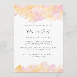 ピンク&ピーチウォーターカラー《キリスト教》洗礼式や命名式の招待 招待状