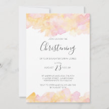 ピンク&ピーチウォーターカラー《キリスト教》洗礼式や命名式招待
