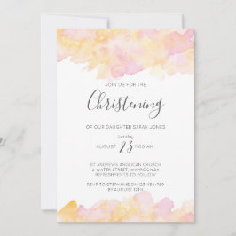 ピンク&ピーチウォーターカラー《キリスト教》洗礼式や命名式招待 招待状