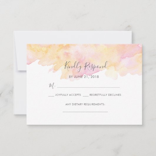 ピンク&ピーチウォーター色RSVPカード 招待状 (正面)
