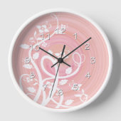 ピンク&ピーチパステルらせん状フィリグリー&フラワーズ 壁時計 (正面)