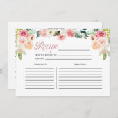 ピンク&ピーチフローラブライダルシャワーレシピカード エンクロージャーカード (正面/裏面)