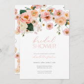 ピンク&ピーチフローラブライダルシャワー招待 招待状 (正面/裏面)