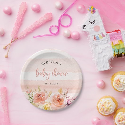 ピンク&ピーチフローラベビーシャワー紙プレート ペーパープレート (パーティー)