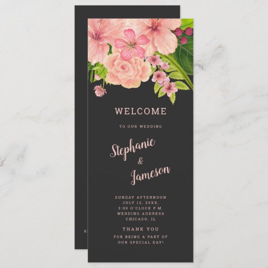 ピンク&ピーチフローラ結婚のセレモニープログラム プログラム (正面/裏面)