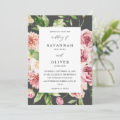 ピンク&ピーチフローラ&グリーン結婚リーズ – グレー 招待状 (スタンド正面)
