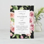 ピンク&ピーチフローラ&グリーン結婚リーズ – ブラック 招待状 (スタンド正面)