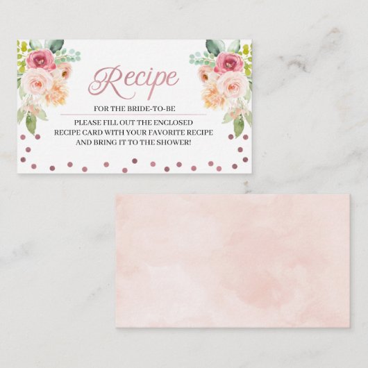 ピンク&ピーチブライダルシャワーレシピエンクロージャカード エンクロージャーカード (正面/裏面)