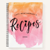 ピンク&ピーチ水彩ブラシスクリプトレシピ ノートブック (正面)