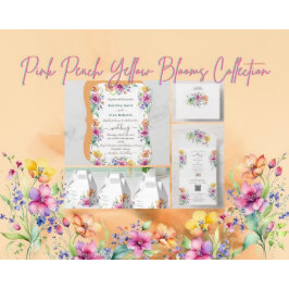 ピンク・ピーチ・イエローの花が咲くペーパーナプキン 縁ありカクテルナプキン