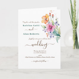 ピンク・ピーチ・イエローの花が咲く 招待状