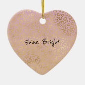 ピンク・ピーチ・グラデーション金ゴールド・レオパード・プリント セラミックオーナメント (正面)