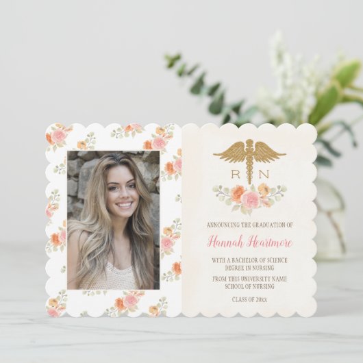ピンク・ピーチ・フローラ看護学校の卒業発表 案内状 (スタンド正面)
