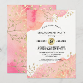 ピンク | ピーチ ボタニカルエンゲージメントパーティー招待状 招待状