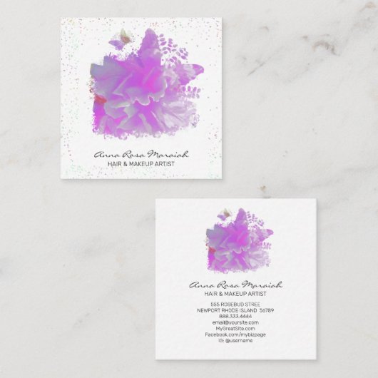 *~*ピンク·ピーニー絵画ズ·アート·バタフライAR3 スクエア名刺 (正面/裏面)