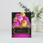 ピンク ファビュラス ブラック ゴールド バルーン 誕生日パーティー 招待状 (スタンド正面)