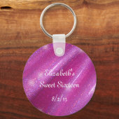 ピンク、フェイクグリッター、Sweet sixteen キーホルダー (正面)