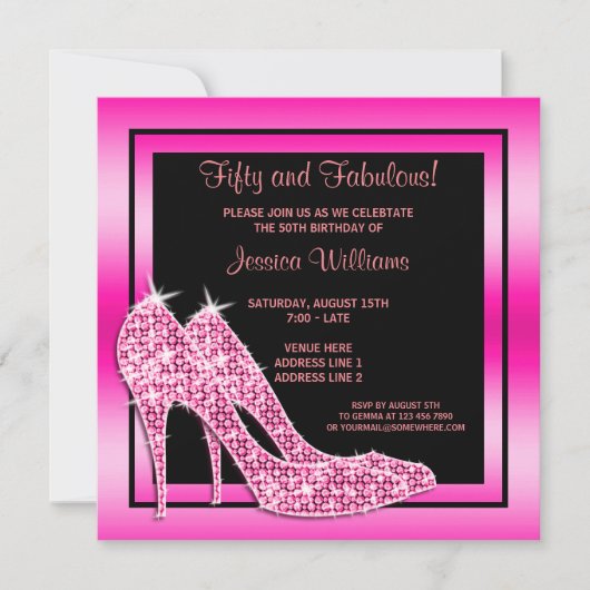 ピンク·フエレガントィフティー&素晴らしい誕生日パーティー 招待状 (正面)