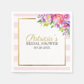 ピンク&フォイルフェイク金ゴールドフローラブライダルシャワー スタンダードカクテルナプキン (正面)