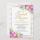 ピンク&フォイルフェイク金ゴールドフローラブライダルシャワー 招待状 (正面)